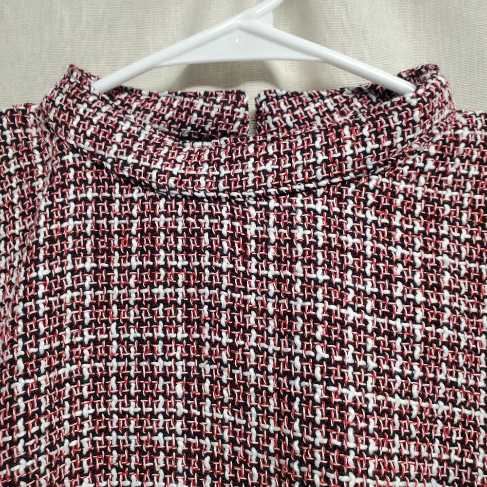 Long Sleeve Tweed Houndstooth Dress in Red, Black And White - Picture 2 of 7